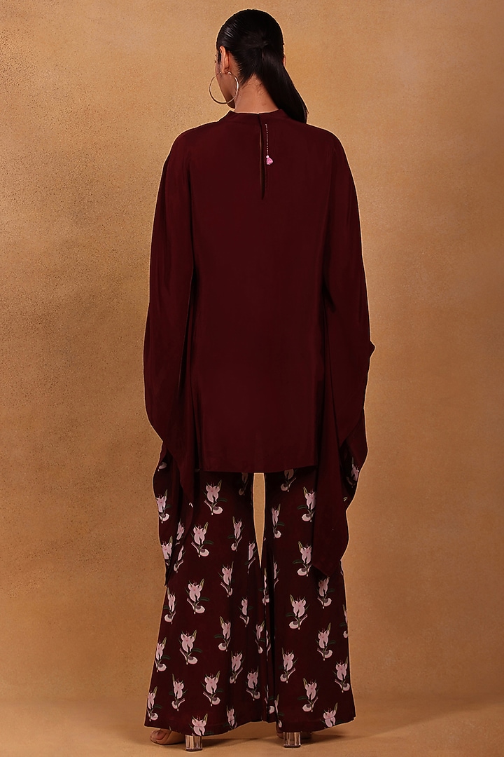 Maroon Crepe Printed Pant Set by Masaba at Pernia's Pop Up Shop