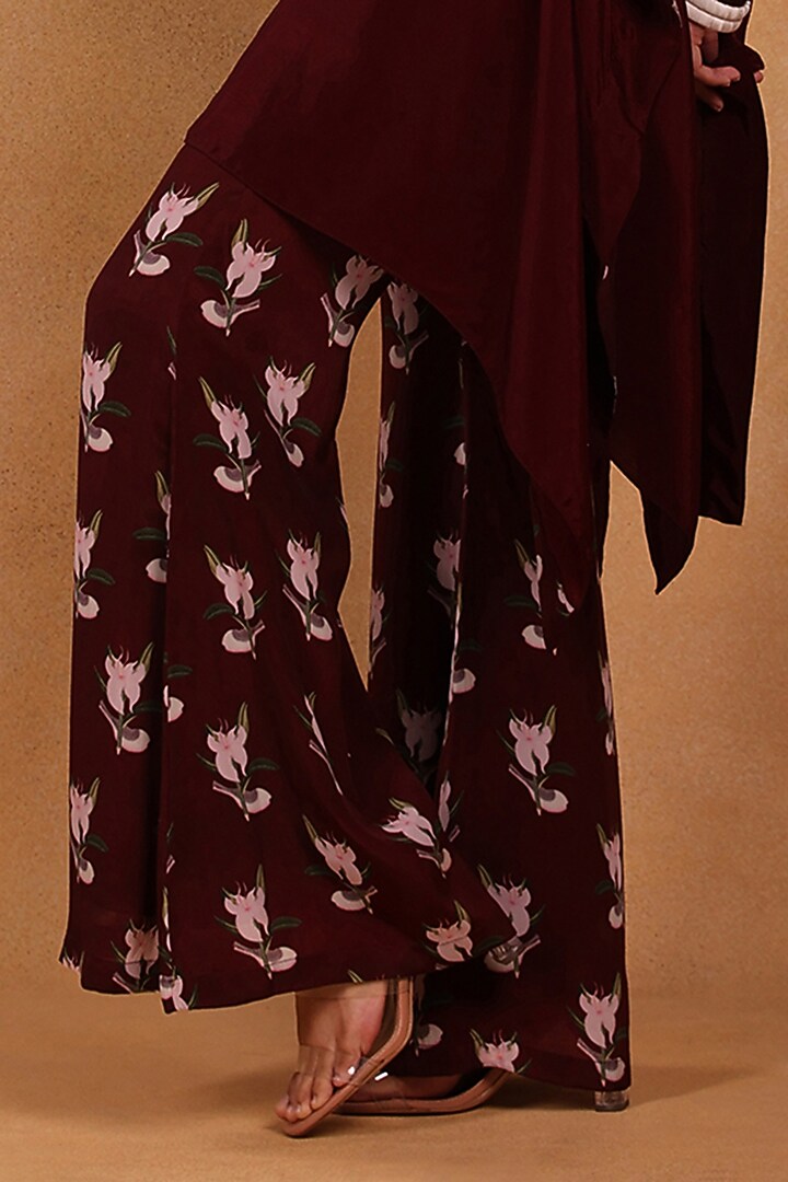 Maroon Crepe Printed Pant Set by Masaba at Pernia's Pop Up Shop