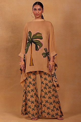 Tan Brown Crepe Printed Pant Set by Masaba