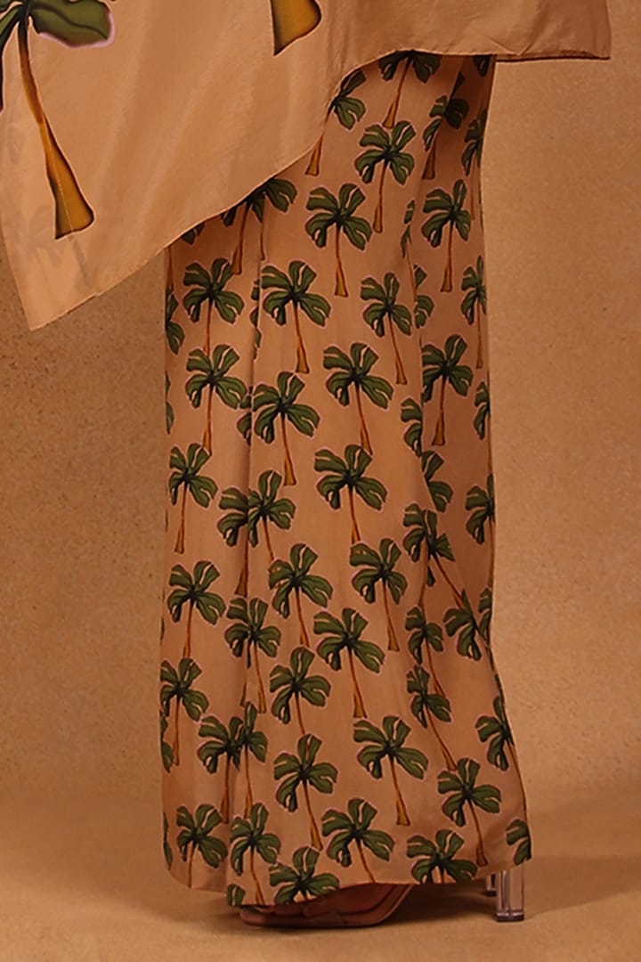 Tan Brown Crepe Printed Pant Set by Masaba at Pernia's Pop Up Shop