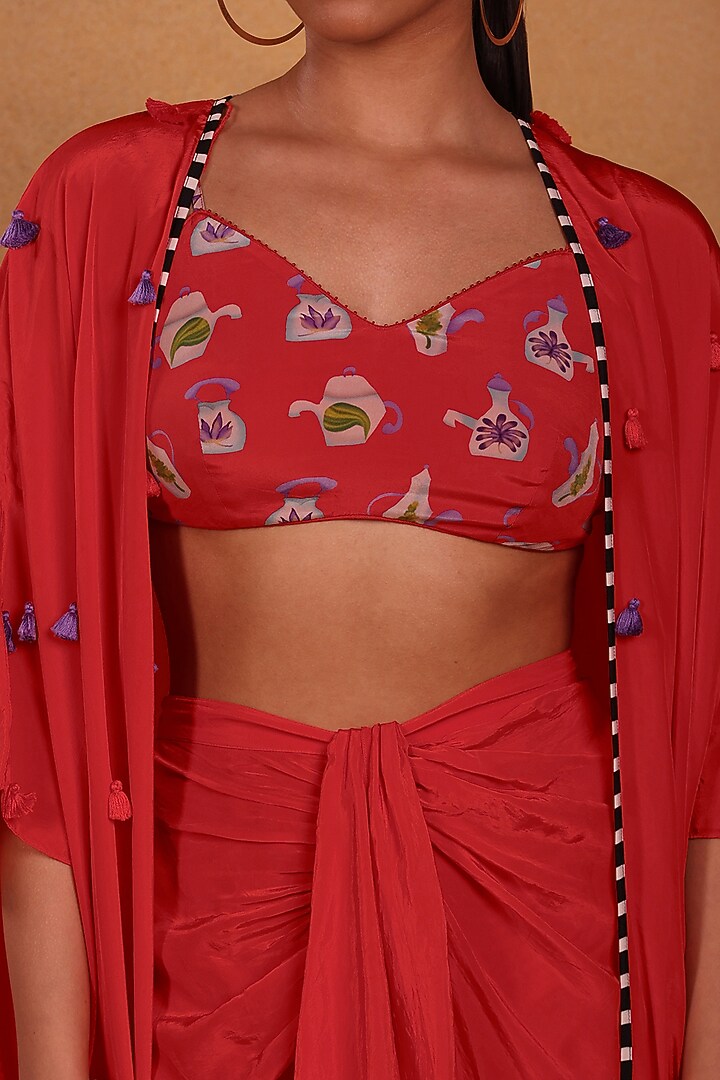 Red Crepe Embellished Cape Set by Masaba at Pernia's Pop Up Shop