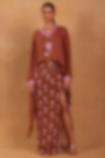 Brown Crepe Printed Skirt Set by Masaba