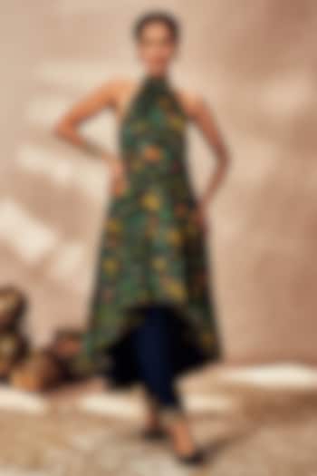 Blue Raw Silk Kinari Embellishment Asymmetrical Tunic Set by Masaba at Pernia's Pop Up Shop