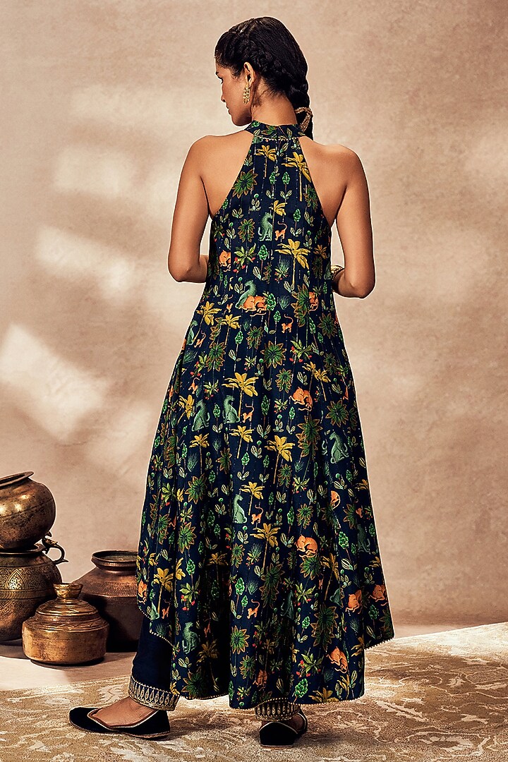 Blue Raw Silk Kinari Embellishment Asymmetrical Tunic Set by Masaba at Pernia's Pop Up Shop