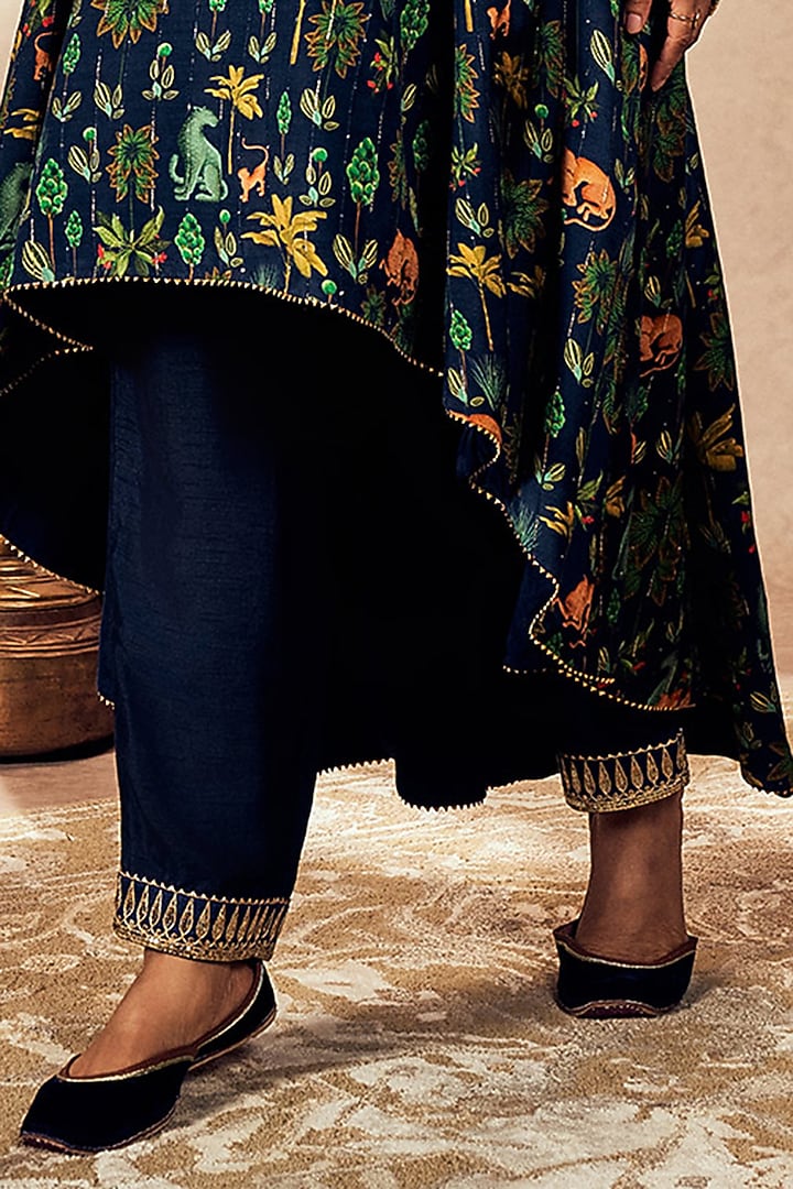 Blue Raw Silk Kinari Embellishment Asymmetrical Tunic Set by Masaba at Pernia's Pop Up Shop