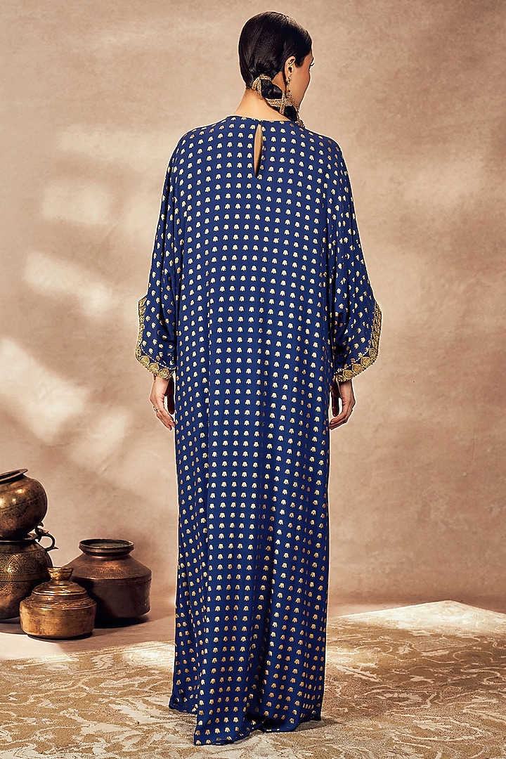 Blue Crepe Silk Foil Printed & Kinari Embroidered Kaftan by Masaba at Pernia's Pop Up Shop