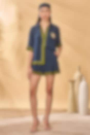 Midnight Blue Cotton Silk Patchwork Co-Ord Set by Masaba at Pernia's Pop Up Shop