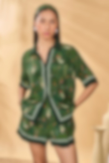 Green Crepe Silk Printed Shirt by Masaba at Pernia's Pop Up Shop