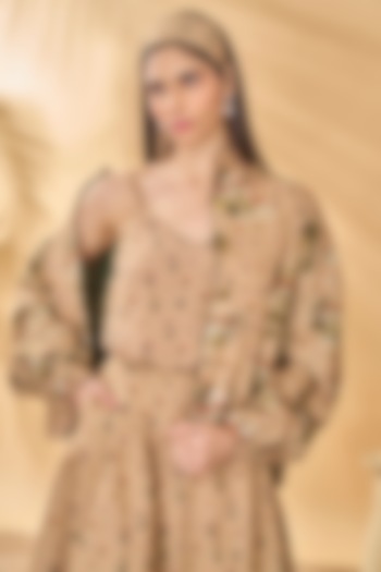 Beige Cotton Linen Bomber Jacket by Masaba at Pernia's Pop Up Shop