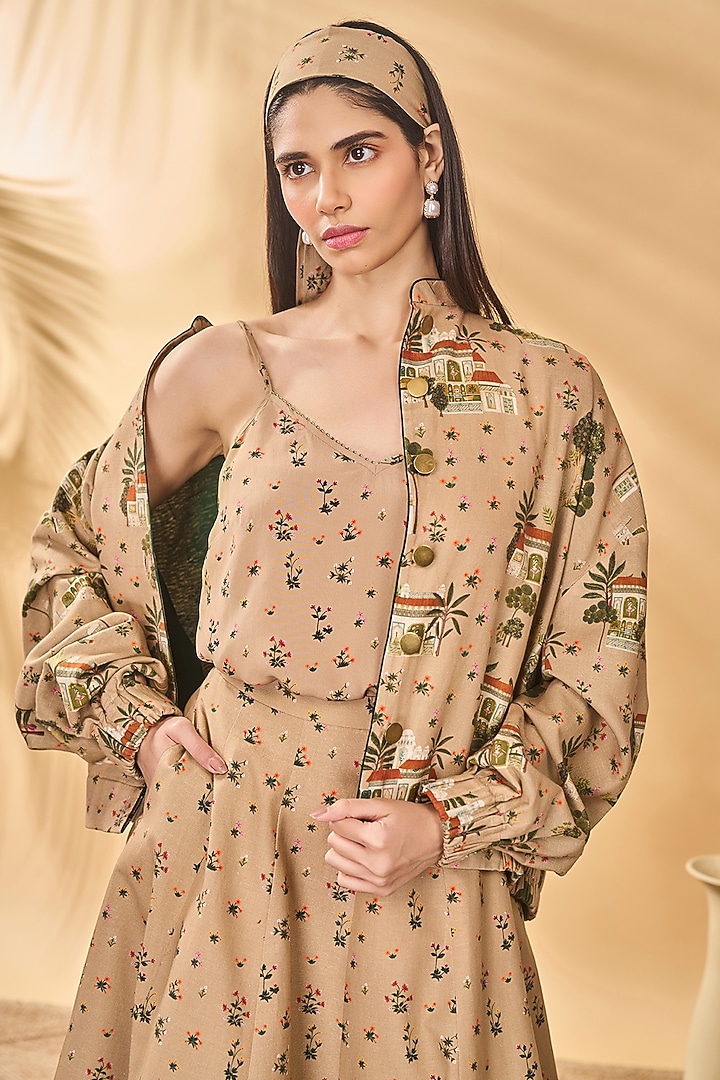 Beige Cotton Linen Bomber Jacket by Masaba at Pernia's Pop Up Shop