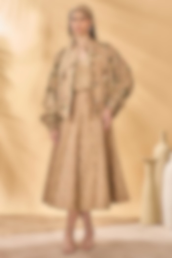 Beige Cotton Linen Paneled Skirt by Masaba at Pernia's Pop Up Shop