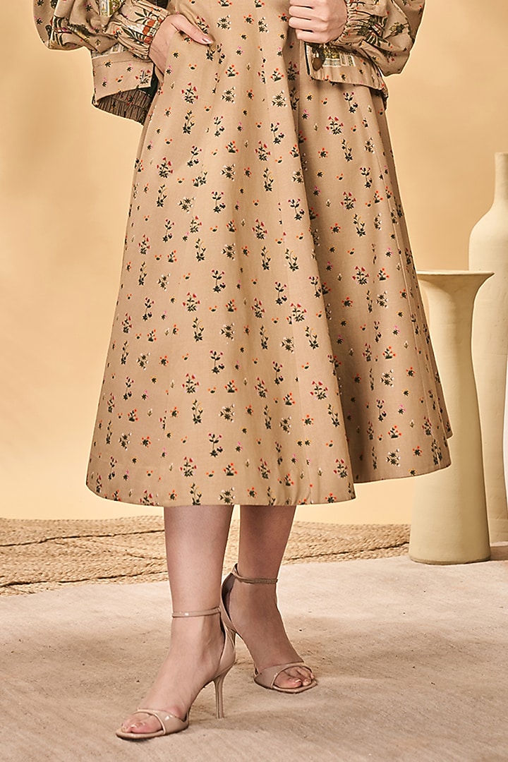 Beige Cotton Linen Paneled Skirt by Masaba at Pernia's Pop Up Shop