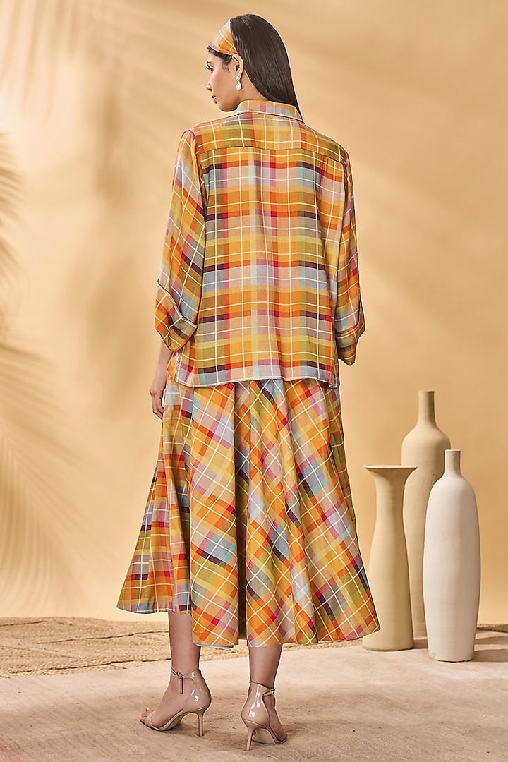 Multi-colored Mul Silk Checkered Flared Circle Skirt Set by Masaba at Pernia's Pop Up Shop