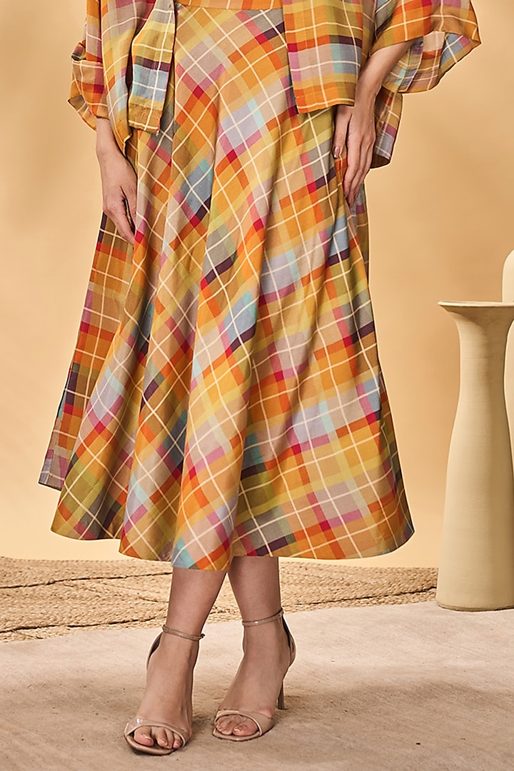 Multi-colored Mul Silk Checkered Flared Circle Skirt Set by Masaba at Pernia's Pop Up Shop