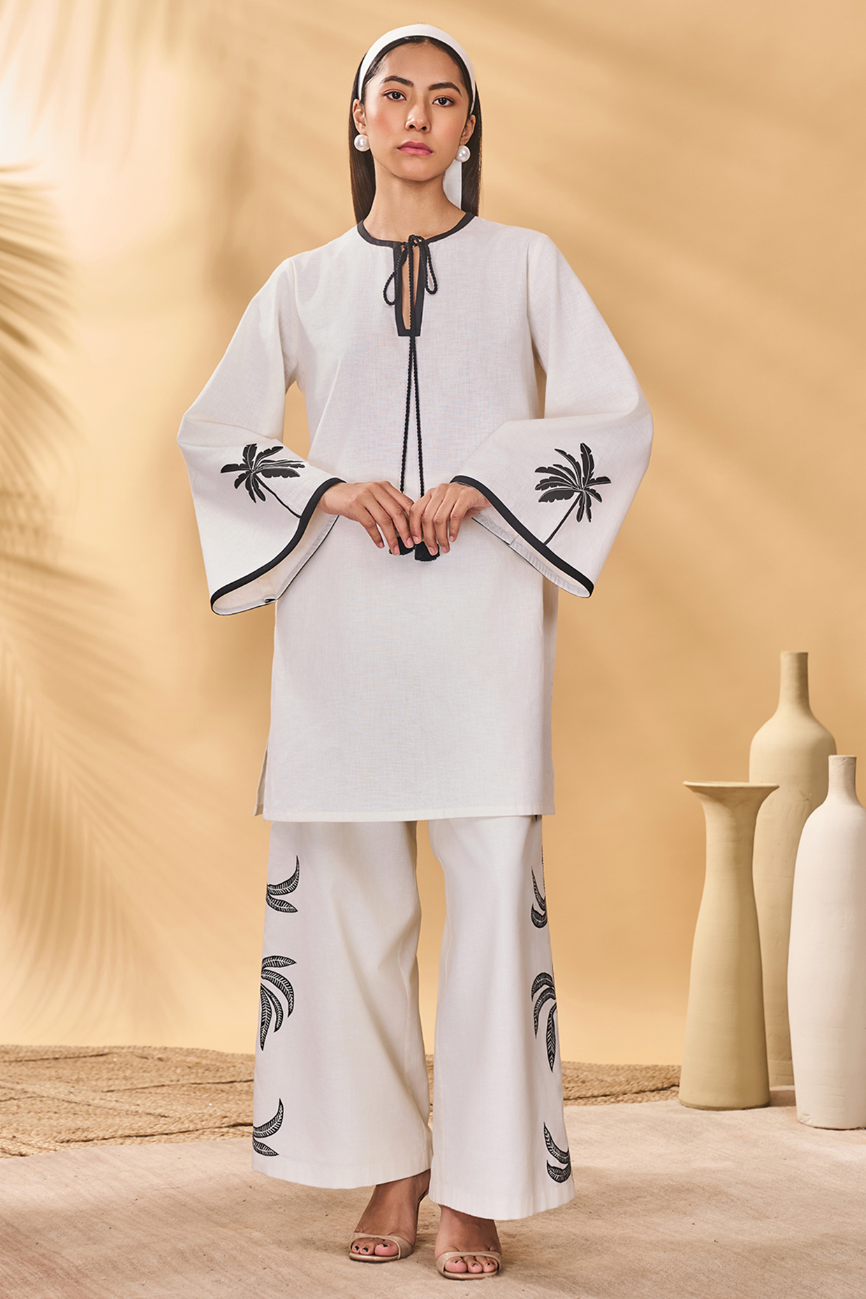 Ivory Cotton Linen Khadi Printed Tunic Set by Masaba at Pernia's Pop Up Shop