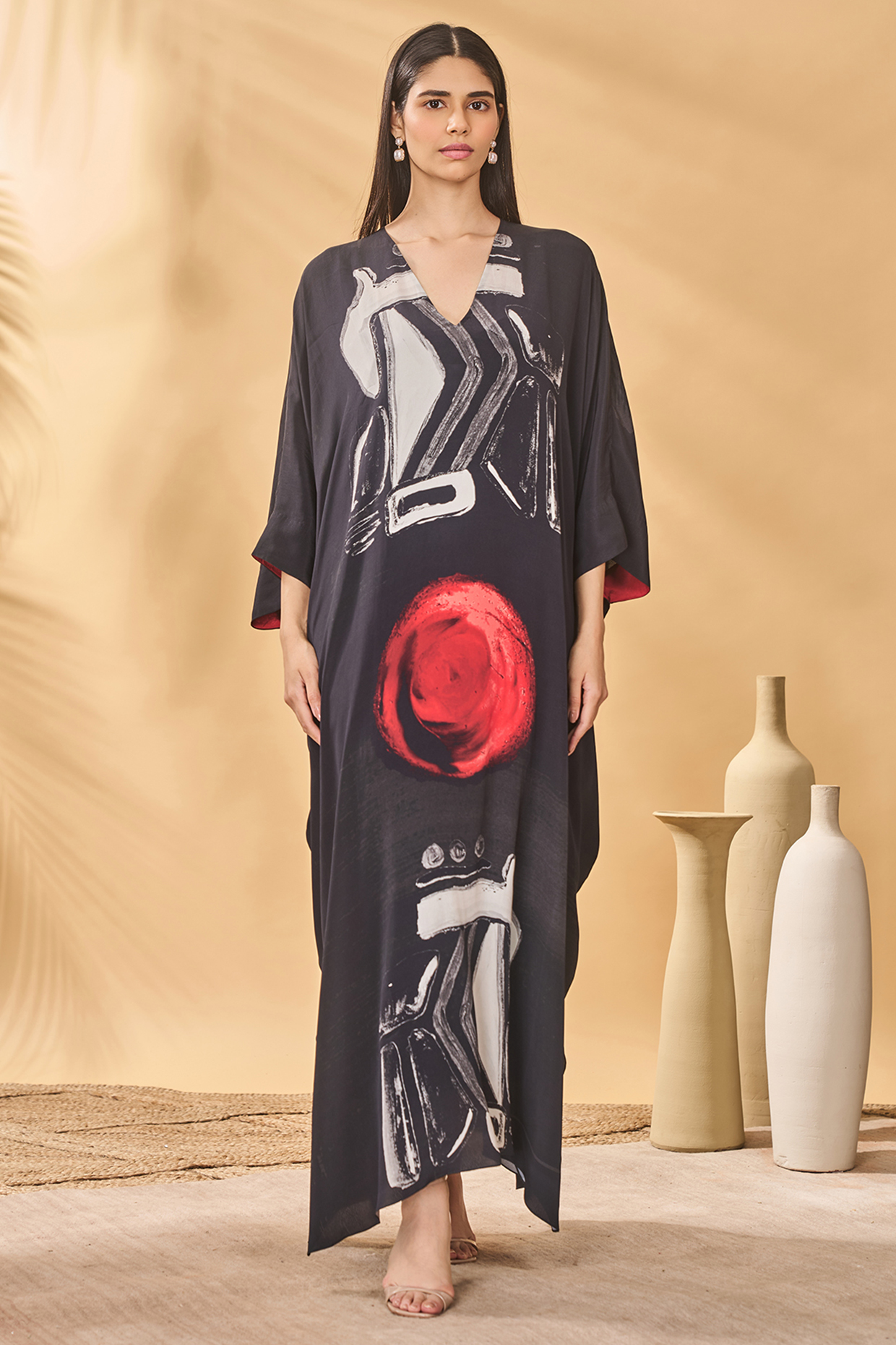Black Crepe Silk Printed Kaftan With Slip by Masaba at Pernia's Pop Up Shop