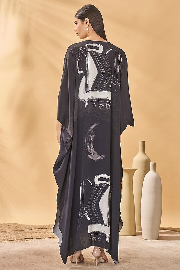 Black Crepe Silk Printed Kaftan by Masaba at Pernia's Pop Up Shop