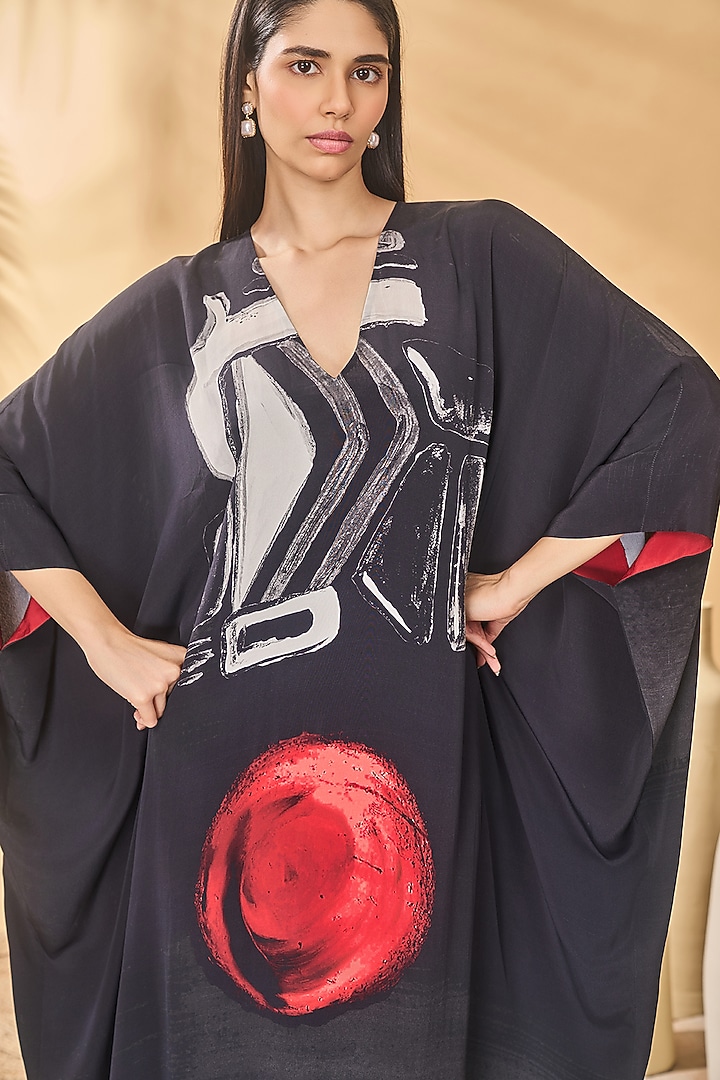 Black Crepe Silk Printed Kaftan by Masaba at Pernia's Pop Up Shop
