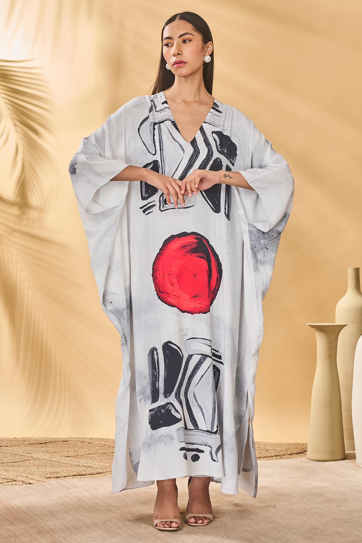 White Crepe Silk Printed Kaftan With Slip by Masaba at Pernia's Pop Up Shop