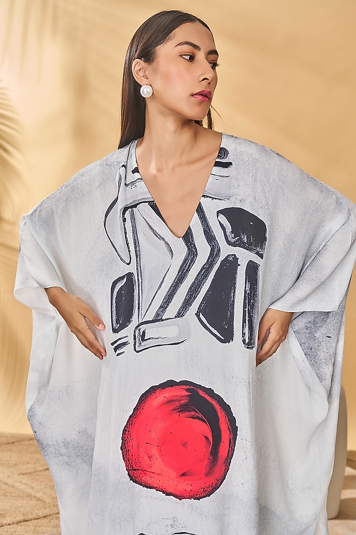 White Crepe Silk Printed Kaftan With Slip by Masaba at Pernia's Pop Up Shop