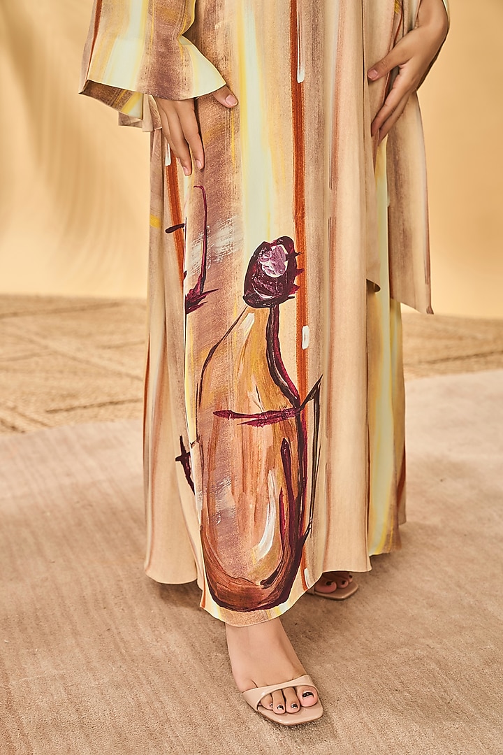 Beige Crepe Silk Printed Reversible Kaftan by Masaba at Pernia's Pop Up Shop