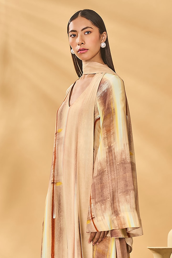 Beige Crepe Silk Printed Reversible Kaftan by Masaba at Pernia's Pop Up Shop