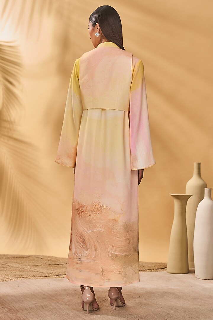 Ochre Yellow Crepe Silk Printed Midi Summer Shirt Dress by Masaba at Pernia's Pop Up Shop