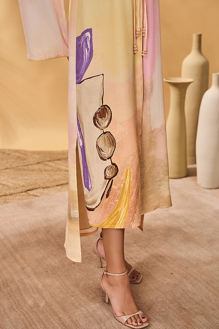 Ochre Yellow Crepe Silk Printed Midi Summer Shirt Dress by Masaba at Pernia's Pop Up Shop