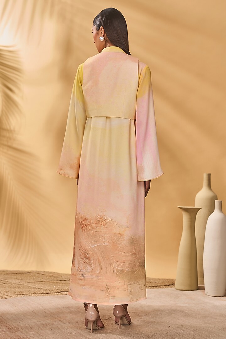 Ochre Yellow Crepe Silk Printed Vacation Shirt Dress With Waistcoat by Masaba at Pernia's Pop Up Shop