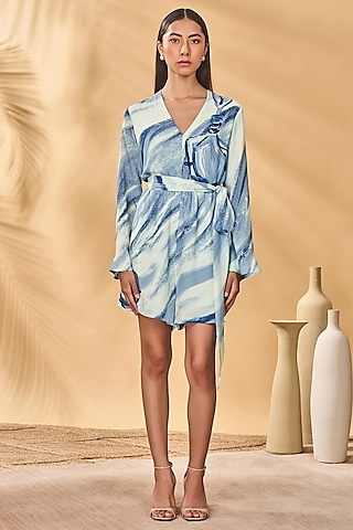 Blue Crepe Silk Printed Playsuit by Masaba
