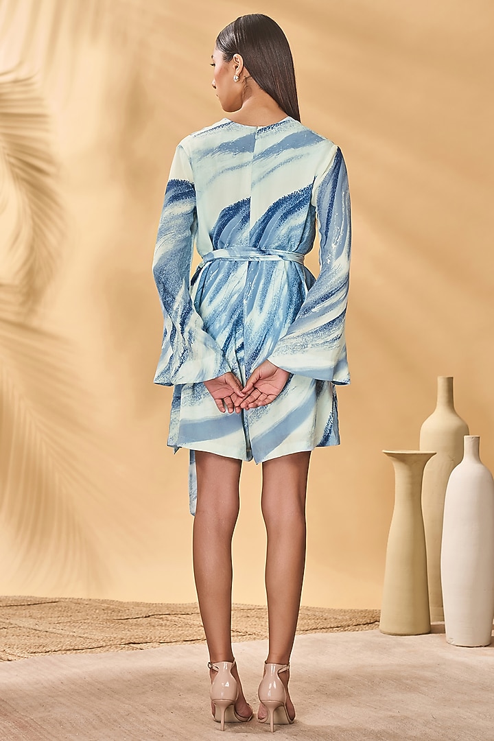 Blue Crepe Silk Printed Playsuit by Masaba at Pernia's Pop Up Shop