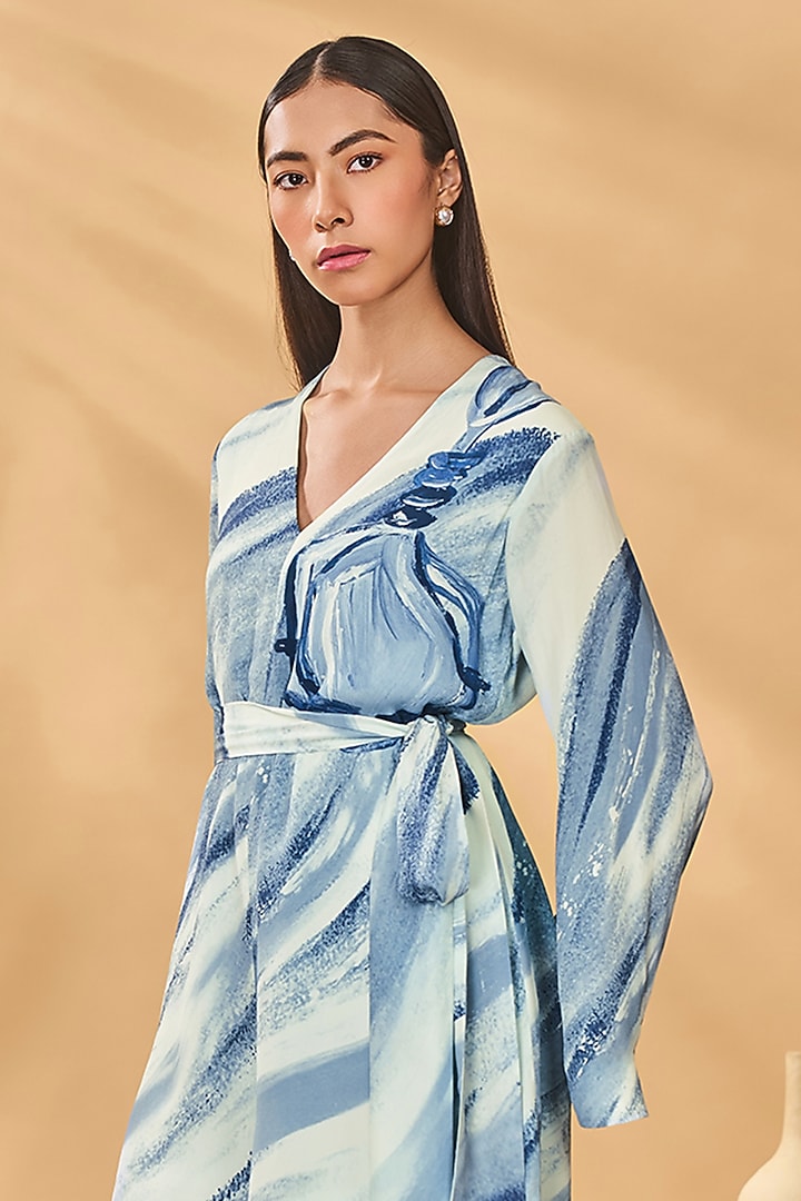 Blue Crepe Silk Printed Playsuit by Masaba at Pernia's Pop Up Shop