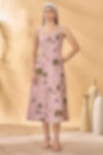 Pink Cotton Linen Printed Midi Summer Dress by Masaba at Pernia's Pop Up Shop