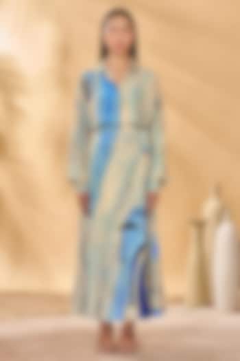 Beige & Blue Crepe Silk Printed Wrap Around Skirt by Masaba at Pernia's Pop Up Shop