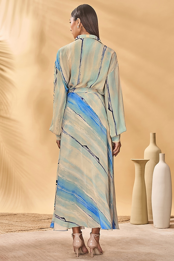 Beige & Blue Crepe Silk Printed Wrap Around Skirt by Masaba at Pernia's Pop Up Shop