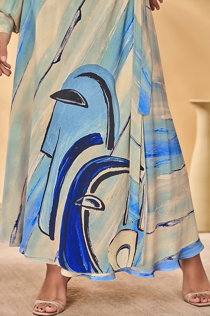 Beige & Blue Crepe Silk Printed Wrap Around Skirt by Masaba at Pernia's Pop Up Shop