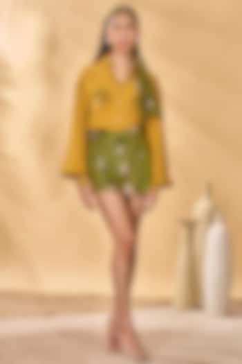 Mustard & Olive Green Crepe Silk Printed Co-Ord set by Masaba at Pernia's Pop Up Shop