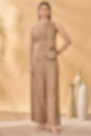 Beige Cotton Linen Patchwork Trousers by Masaba at Pernia's Pop Up Shop