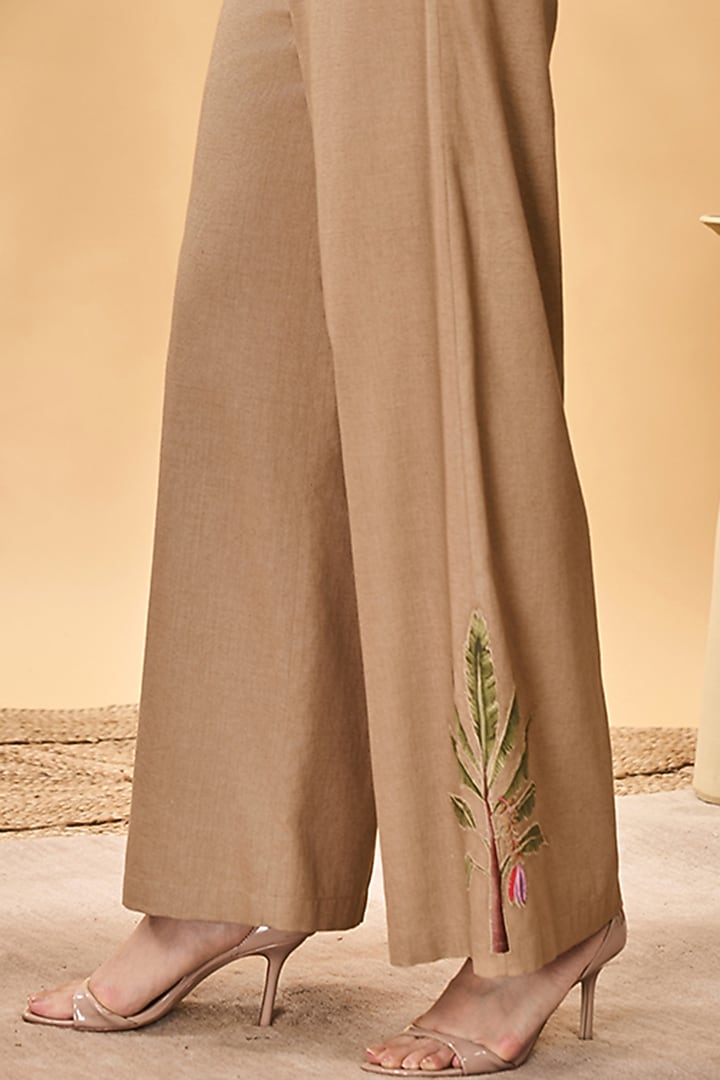 Beige Cotton Linen Patchwork Trousers by Masaba at Pernia's Pop Up Shop