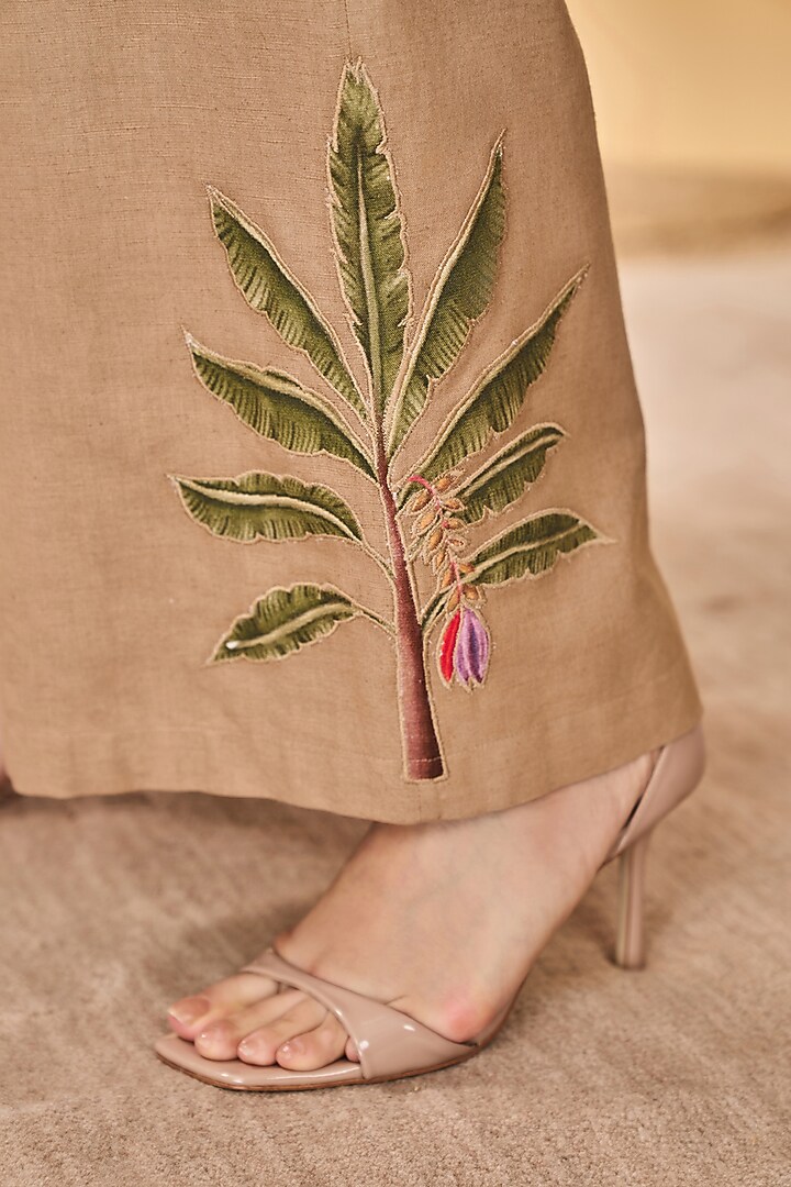 Beige Cotton Linen Patchwork Trousers by Masaba at Pernia's Pop Up Shop