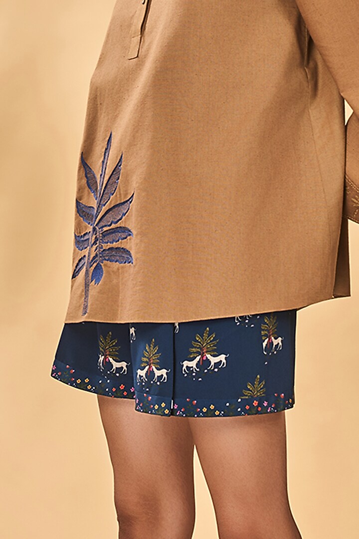 Midnight Blue Cotton Silk Printed Shorts by Masaba at Pernia's Pop Up Shop