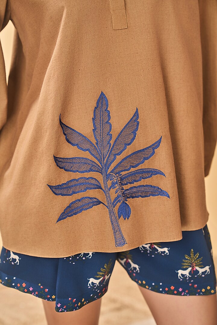 Midnight Blue Cotton Silk Printed Shorts by Masaba at Pernia's Pop Up Shop