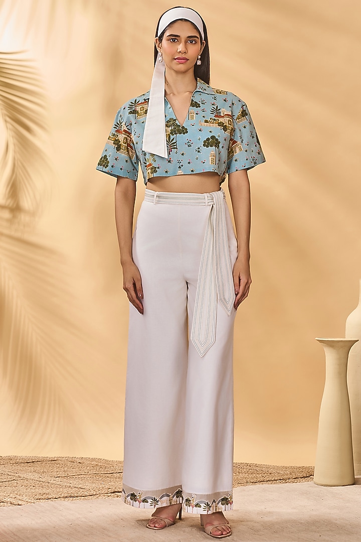 Ivory Cotton Linen Trousers by Masaba at Pernia's Pop Up Shop