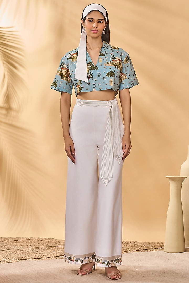 Ivory Cotton Linen Pant Set by Masaba at Pernia's Pop Up Shop