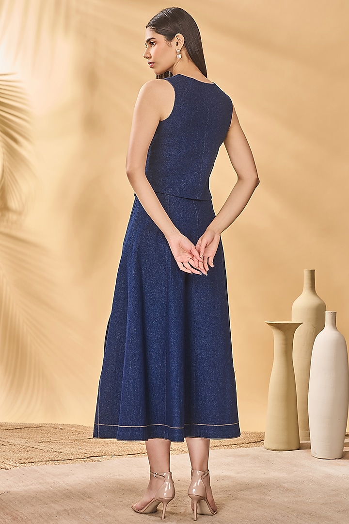Midnight Blue Denim Skirt Set by Masaba at Pernia's Pop Up Shop