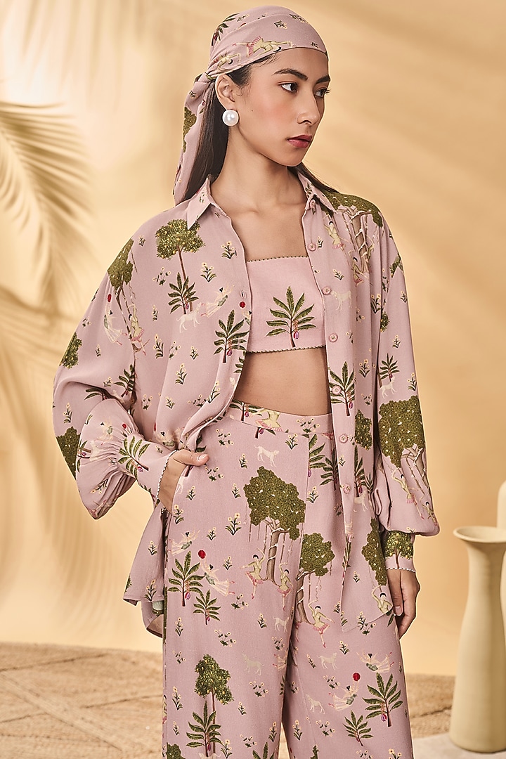 Pink Moroccan Crepe Printed Shirt by Masaba at Pernia's Pop Up Shop