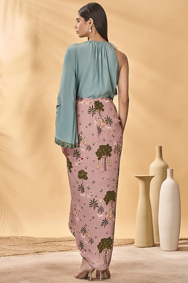 Blue Crepe Silk Patchwork One-Shoulder Top by Masaba at Pernia's Pop Up Shop