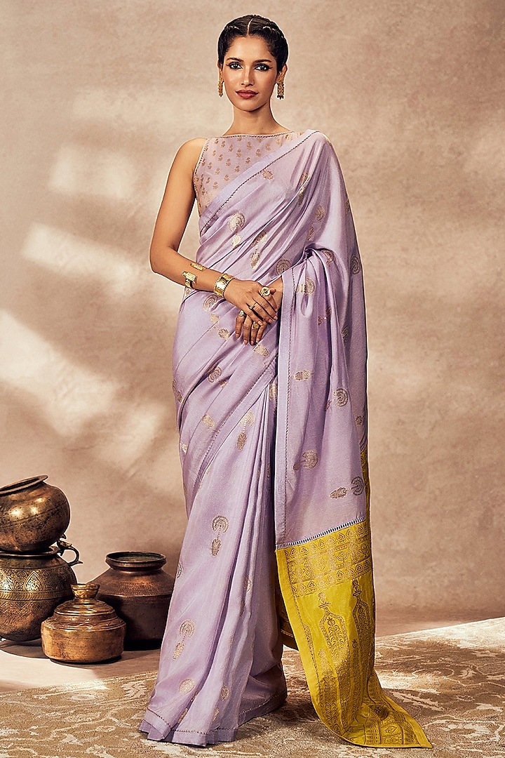 Lilac Jacquard Silk Saree Set by Masaba at Pernia's Pop Up Shop