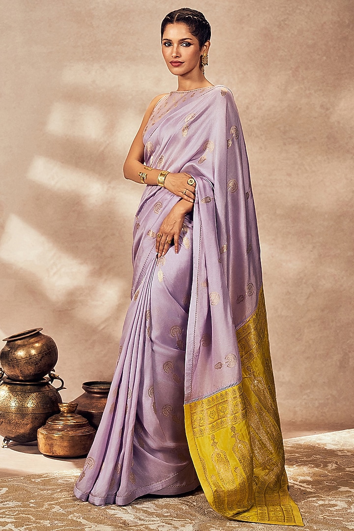 Lilac Jacquard Silk Party Wear Saree Set by Masaba at Pernia's Pop Up Shop