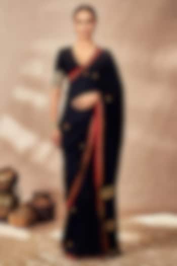 Black Raw Silk Gota Embroidered Wedding Saree Set by Masaba at Pernia's Pop Up Shop